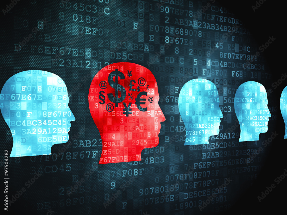 Finance concept: Head With Money on digital background Finance concept: Head With Money on digital background