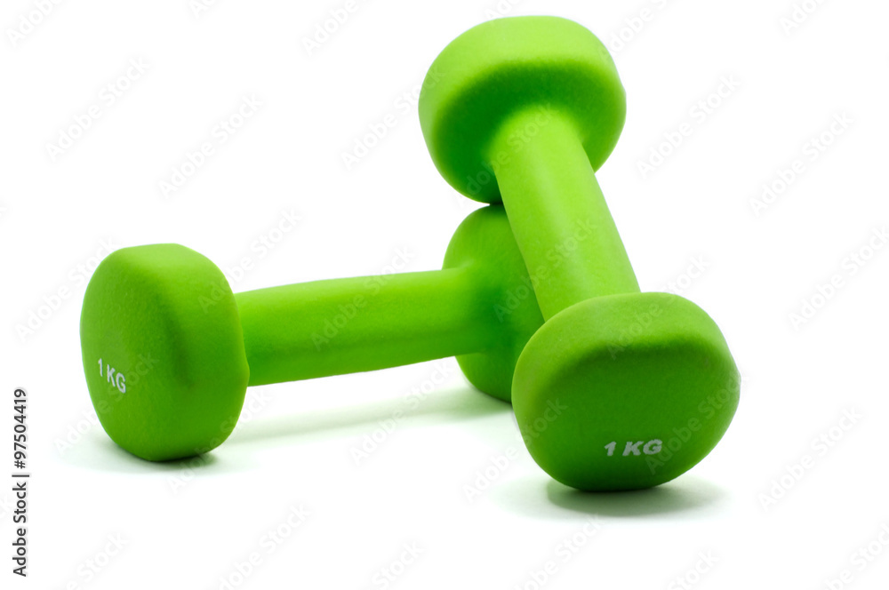 Two green dumbbells Two green dumbbells