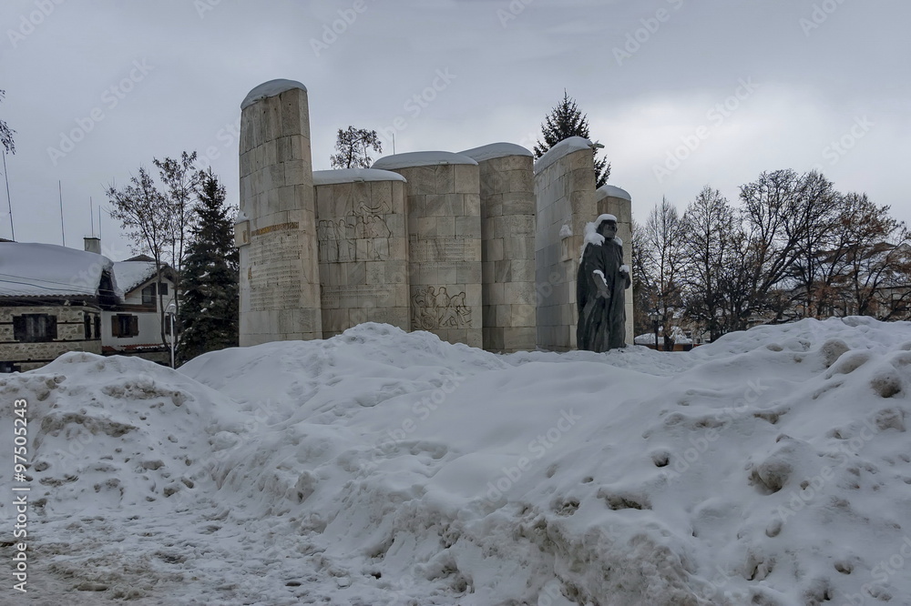 Monument of Paisius of Hilendar at square in Bansko town, Bulgaria