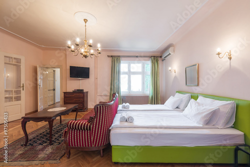 Wallpaper Mural Hotel room interior with double bed Torontodigital.ca