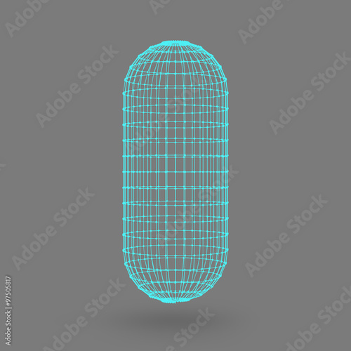 Polygonal capsule. The capsule of the lines connected dots. Atomic lattice. Driving constructive solution tank. White gradient background