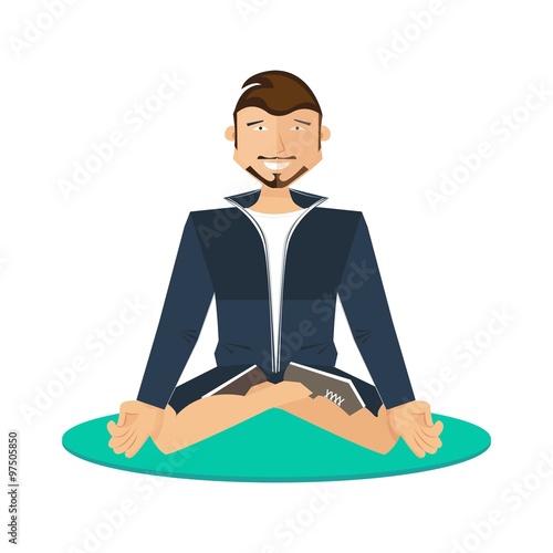 
Sporty man in sport suit, yogi sitting in the lotus position. Yoga asana. Relaxed athlete