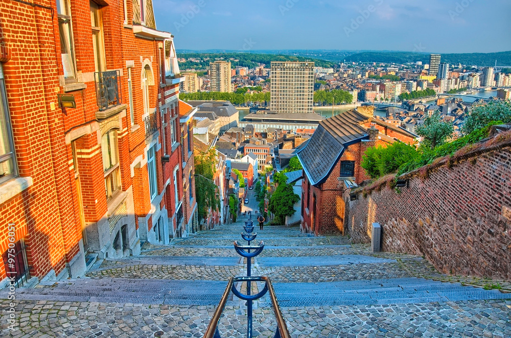 Fototapeta premium View over montagne de beuren stairway with red brick houses in L