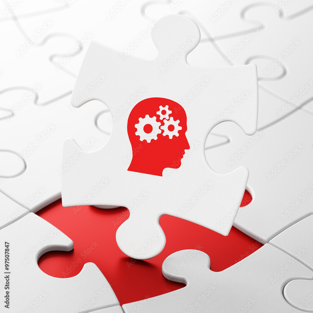 Data concept: Head With Gears on puzzle background Data concept: Head With Gears on puzzle background