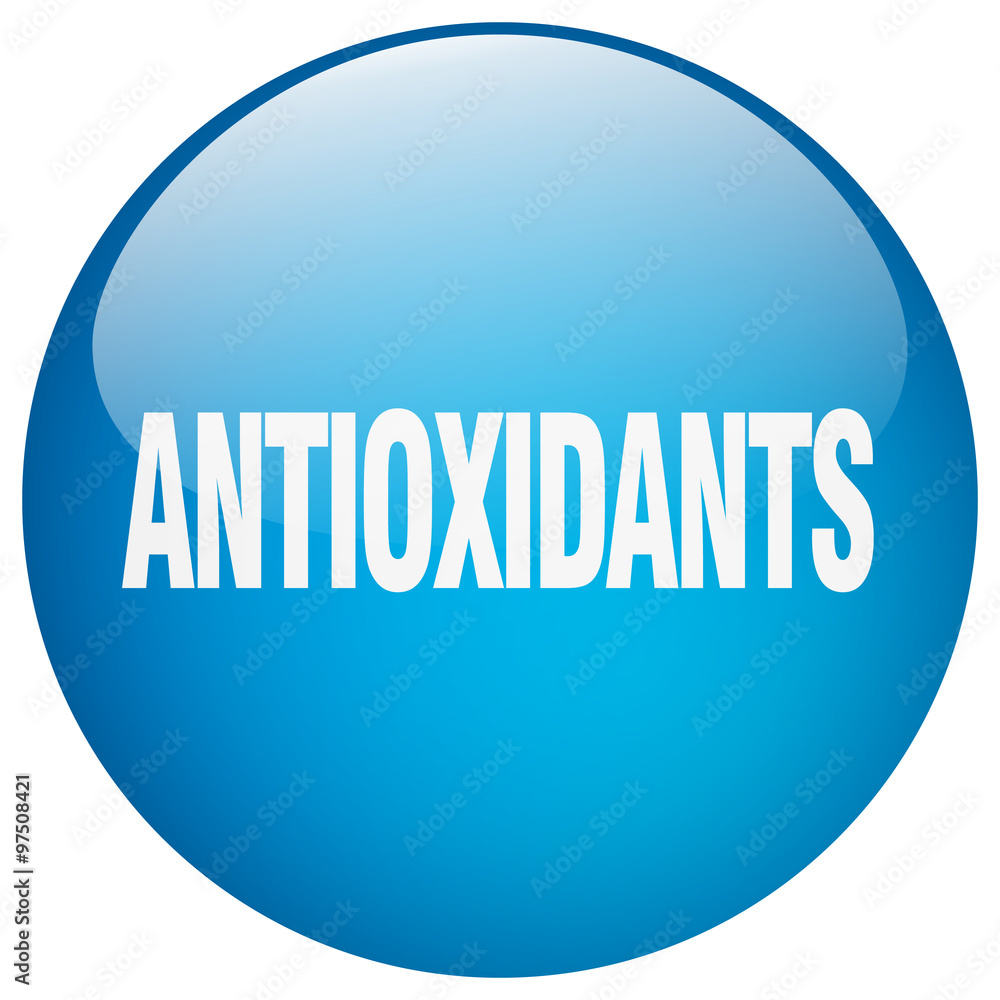 antioxidants blue round gel isolated push button