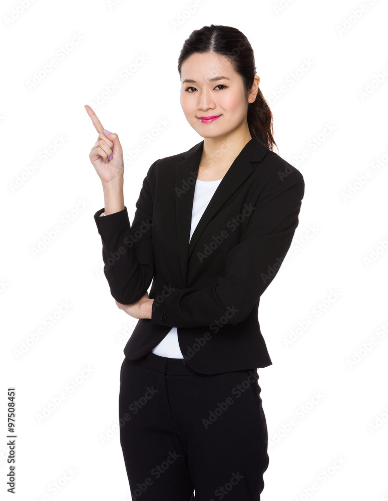 Asian Young Businesswoman show with finger point up Asian Young Businesswoman show with finger point up