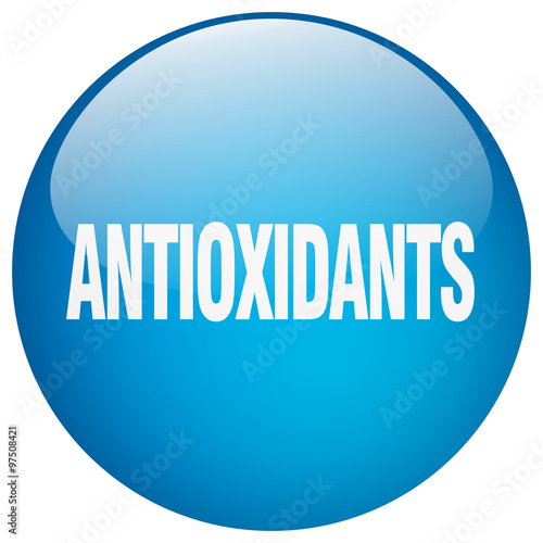 antioxidants blue round gel isolated push button