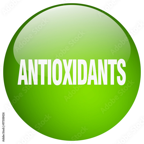 antioxidants green round gel isolated push button