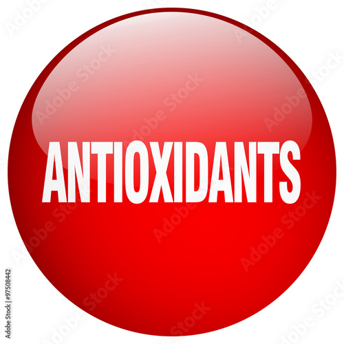 antioxidants red round gel isolated push button