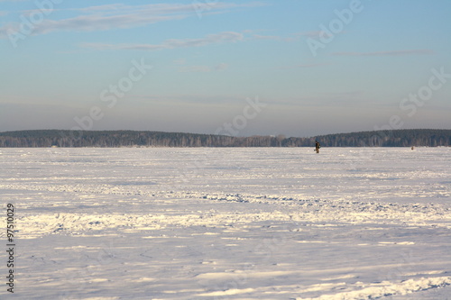 Fishermans on ice for fishing © melih
