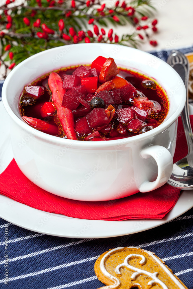Ukrainian and russian national red borscht. Ukrainian and russian national red borscht.