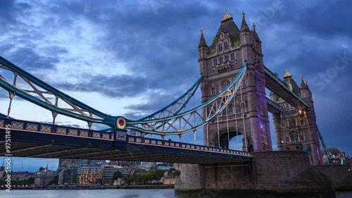 Tower Bridge in London, Day to Night time-lapse with wide angle lens. #97511495