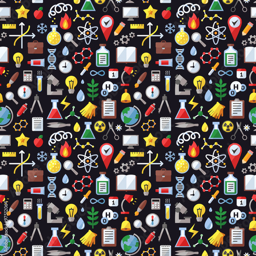 Education and science vector pattern (big elements). Modern flat design.