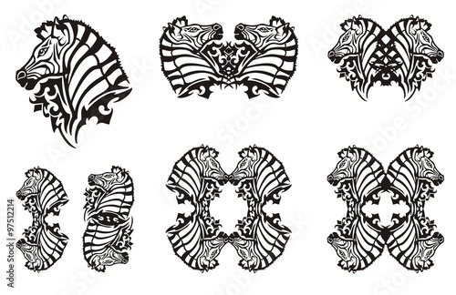 Tribal zebra symbols. Tattoo, symbol, zebra frame or element 