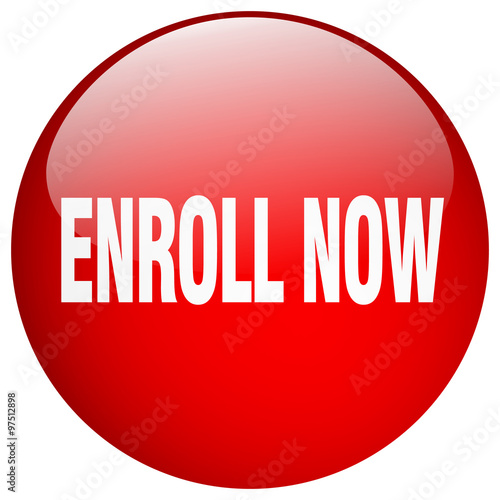 enroll now red round gel isolated push button