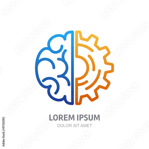 Vector logo icon with brain and gear cog.