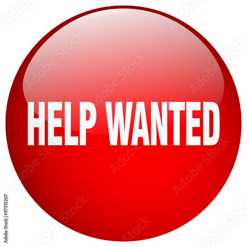 help wanted red round gel isolated push button