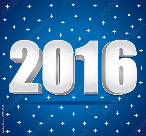 2016 Silver numbers on a blue starry background. Happy New Year. Greeting card.	