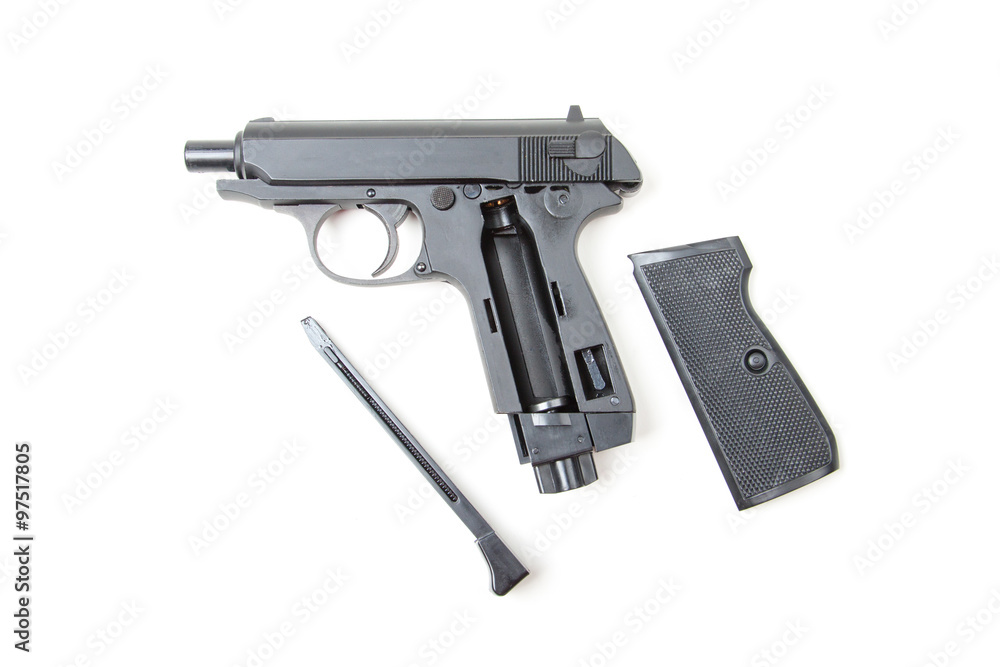 Disassembled gun, isolated