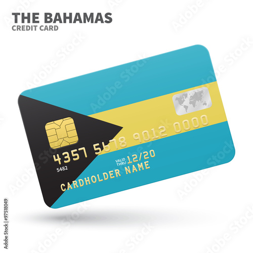 Credit card with Bahamas flag background for bank, presentations and business. Isolated on white