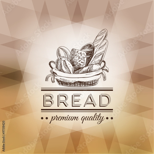 Vector hand drawn illustration with bread label.