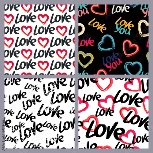 Set of vector seamless watercolor and ink patterns