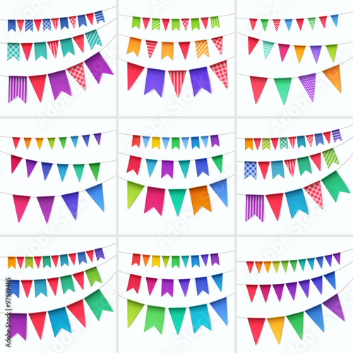 Vector Set of Multicolored Buntings Garlands Flags Isolated on White Background