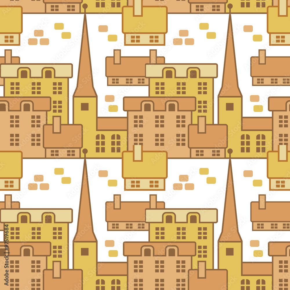 Seamless pattern with vintage houses