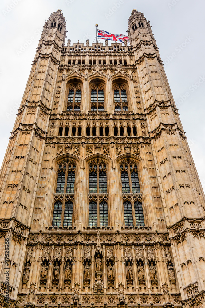 Victoria Tower (98 m) - tower of Palace of Westminster. London.