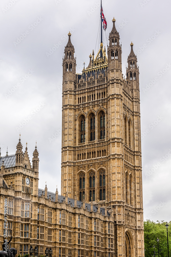 Victoria Tower (98 m) - tower of Palace of Westminster. London.