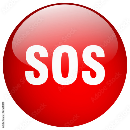 sos red round gel isolated push button