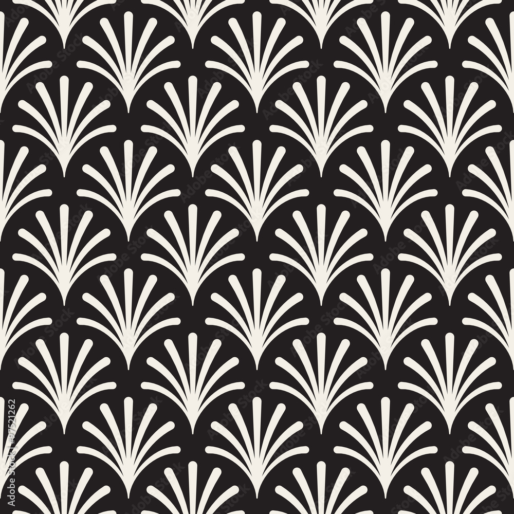 Vector Seamless Black and White Rounded Burst Lines Floral Shape Pattern Vector Seamless Black and White Rounded Burst Lines Floral Shape Pattern