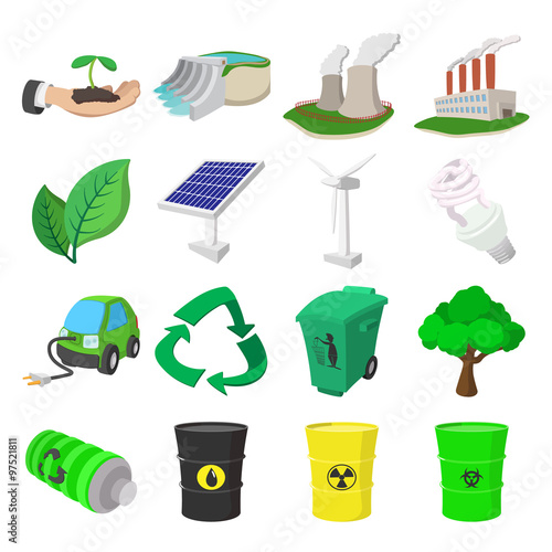Ecology cartoon icons set