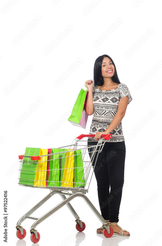 Woman in shopping concept on white Woman in shopping concept on white