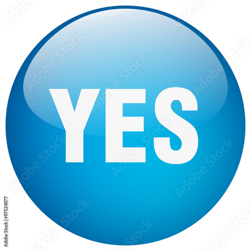 yes blue round gel isolated push button