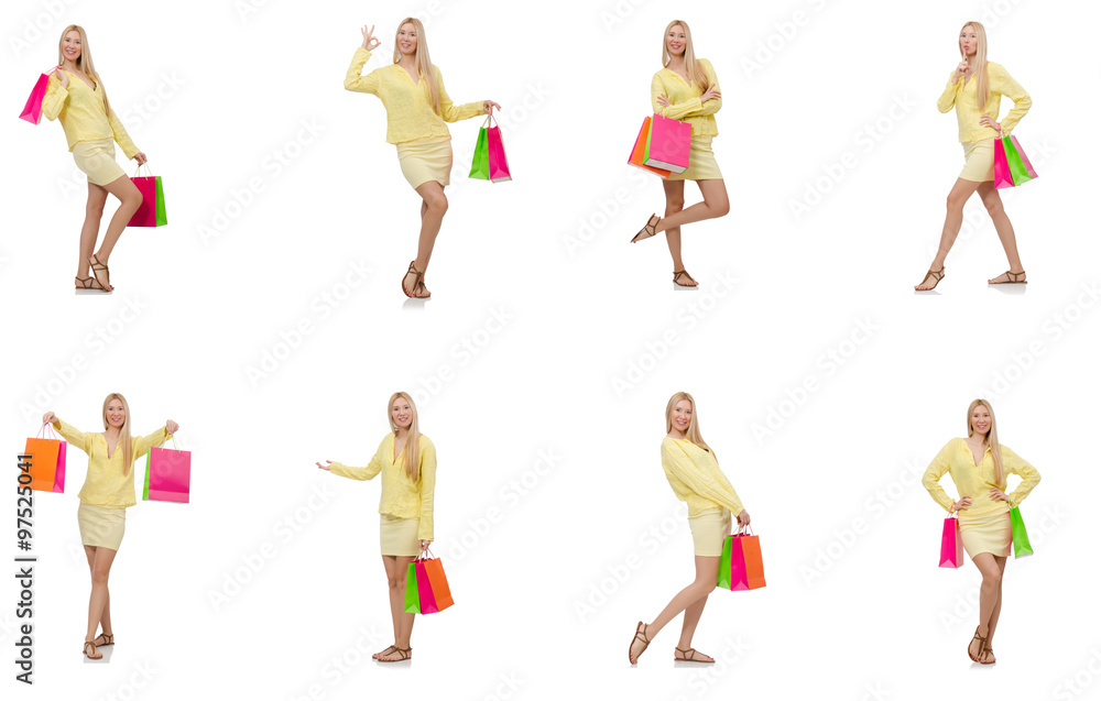 Collage of woman with shopping bags