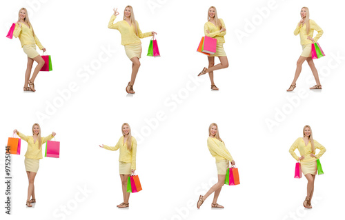 Collage of woman with shopping bags