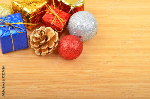 Christmas decor on wooden background