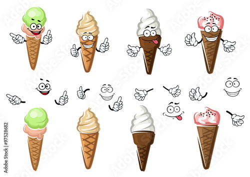 Colorful cartoon isolated ice cream cones