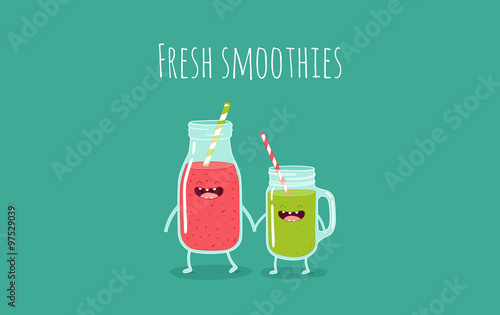 Fruit smoothies in a glass jar. Vector illustration