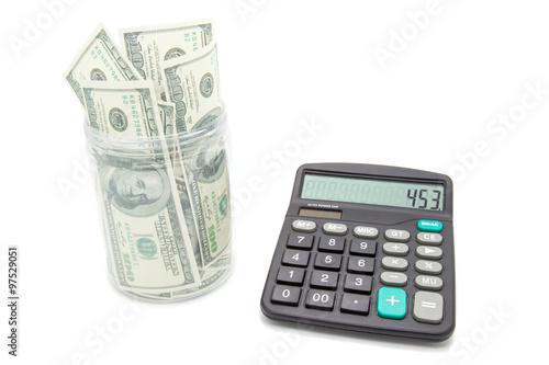 Money jar and calculator