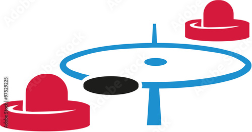 Air hockey field with mallets and puck