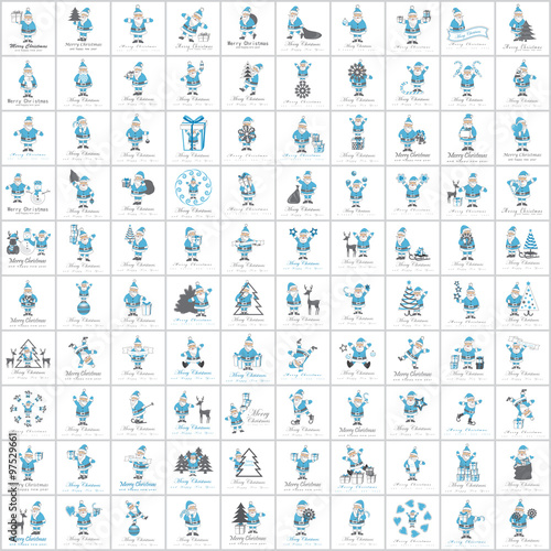 Santa Claus Icons And Christmas Elements Set - Vector Illustration, Graphic Design. For Web, Websites, Print, Presentation Templates, Mobile Applications And Promotional Materials