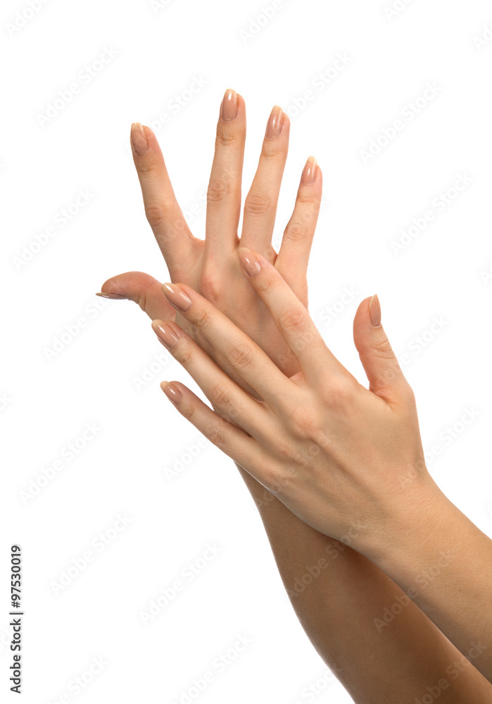 Beautiful woman hands with french manicure nails Beautiful woman hands with french manicure nails