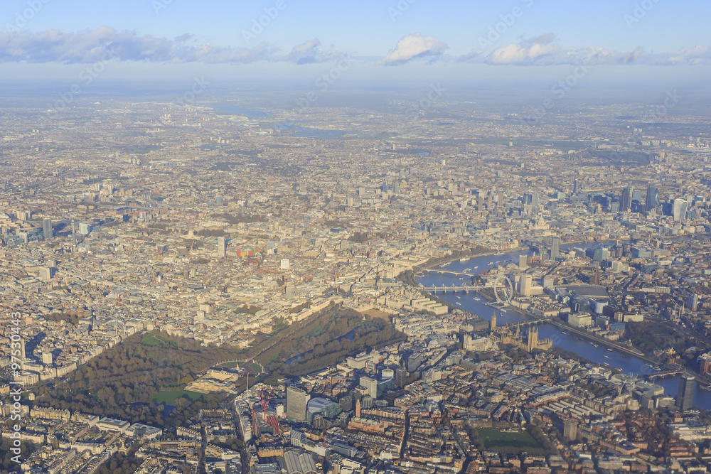 Aerial view of cityscape around London