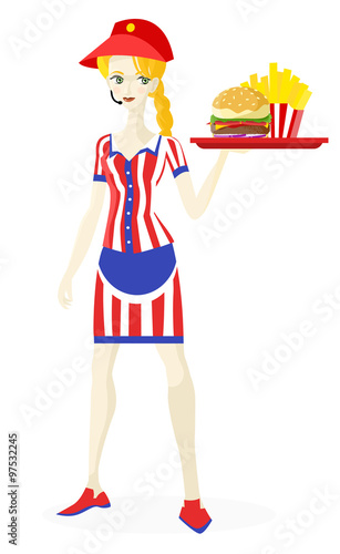 mesera sirviendo comida rápida
