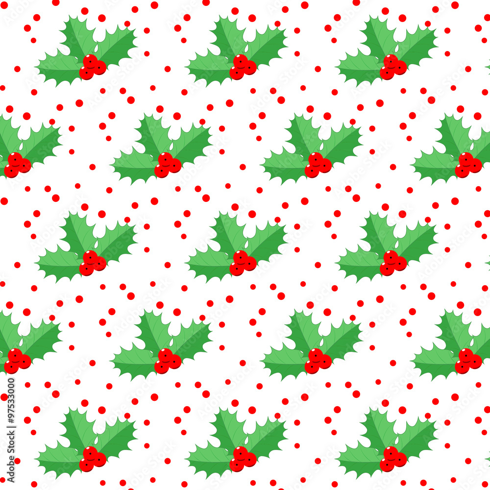 Holly seamless pattern background. Can be used for New Year and Christmas concepts. posters, greeting cards. Vector design. swatches included. Holly seamless pattern background. Can be used for New Year and Christmas concepts. posters, greeting cards. Vector design. swatches included.