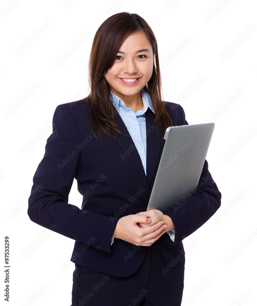 Asian Young Businesswoman hold with laptop computer Asian Young Businesswoman hold with laptop computer