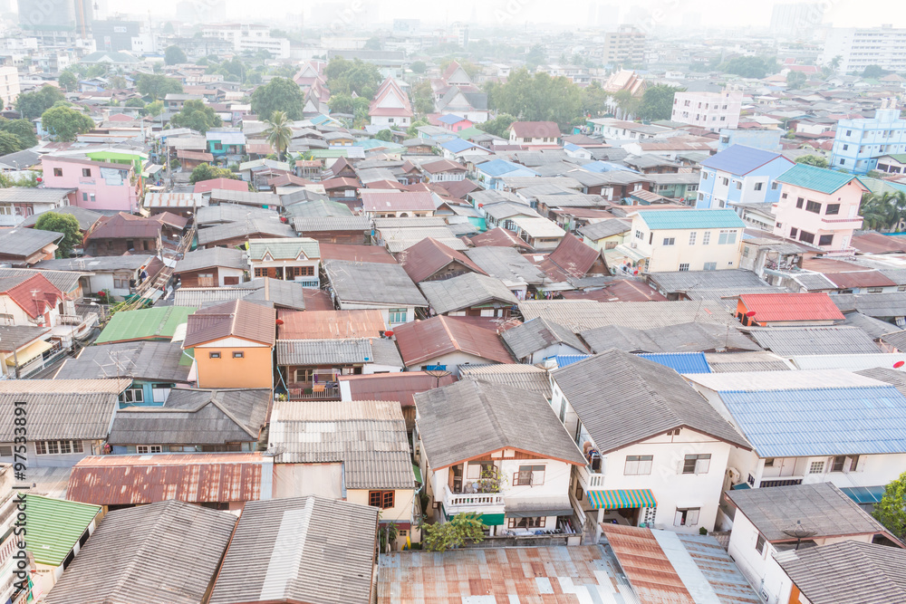 Panoriamic view of  slums in Bangkok