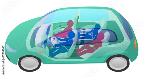 generic vehicle and driver, passengers, vector illustration